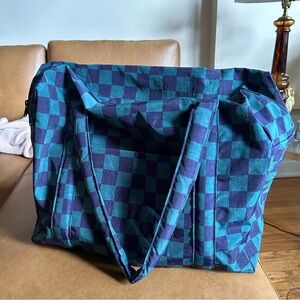 NWOT Baggu Navy Green Check Cloud Carry-on